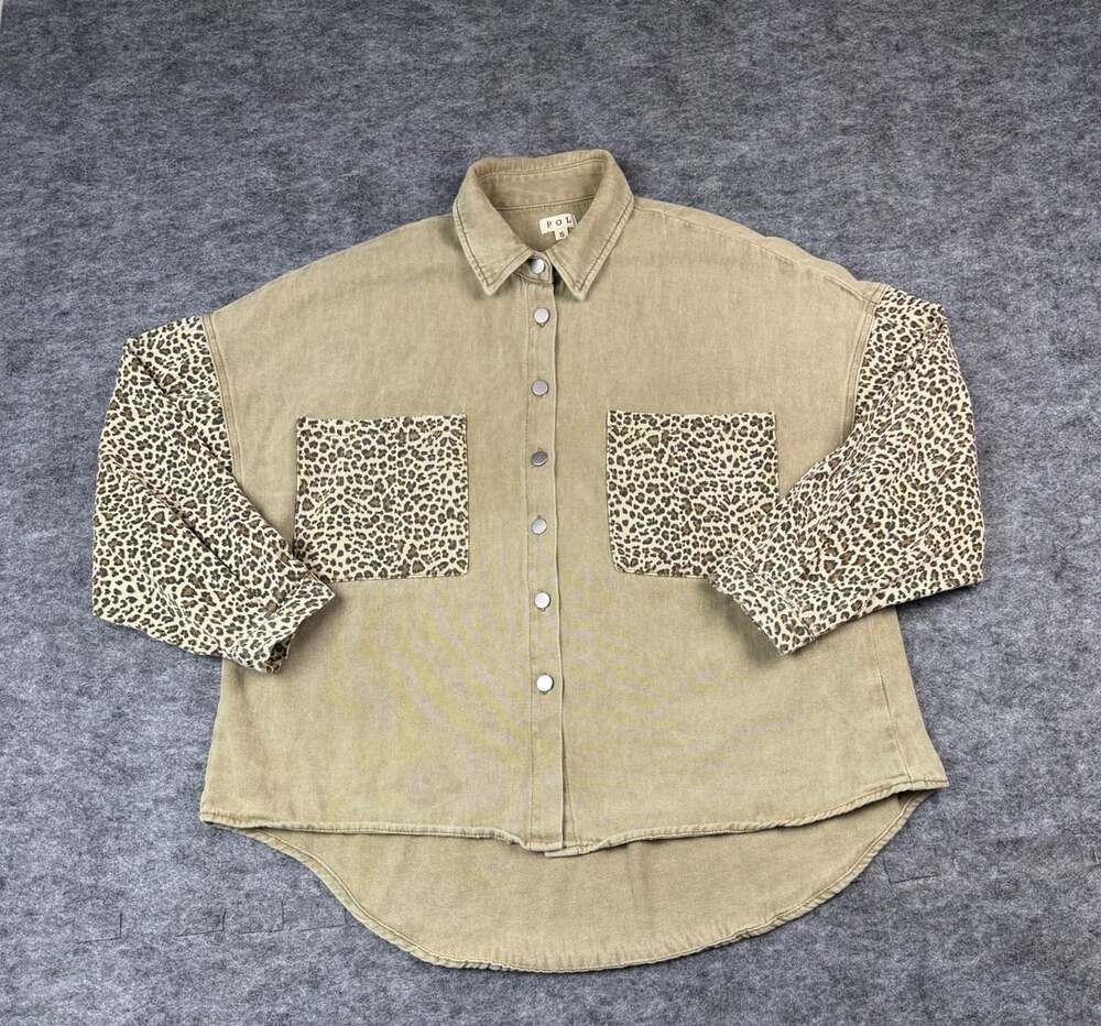 POL Vintage Hi-Low Leopard Cheetah
Shacket Shirt Jacket: Olive Army Green Sz S